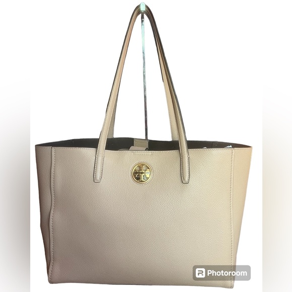 Tori Burch Carson Tote Taupe Pebbled Leather   Like New - Picture 2 of 8